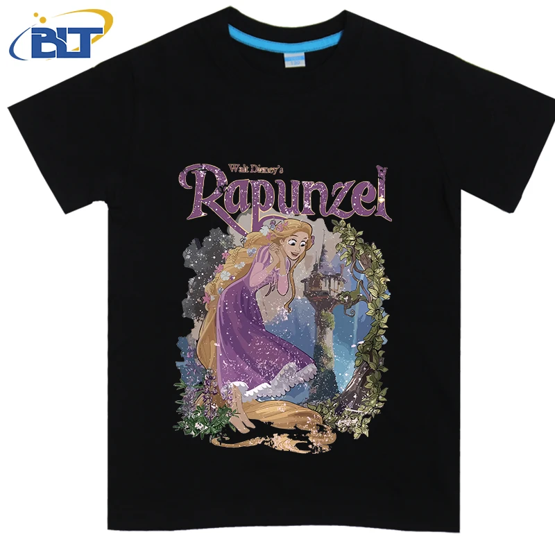 Rapunzel Tangled printed children's clothing kids T-shirt pure cotton short-sleeved casual cartoon tops for boys and girls