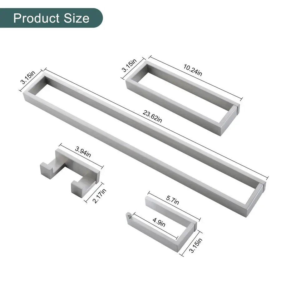 مجموعة إكسسوارات أجهزة الحمام المصقولة مكونة من 4 قطع من قضيب المناشف المصنوع من النيكل المصقول، مجموعة رفوف المناشف مقاس 23.6 بوصة SUS304 من الفولاذ المقاوم للصدأ