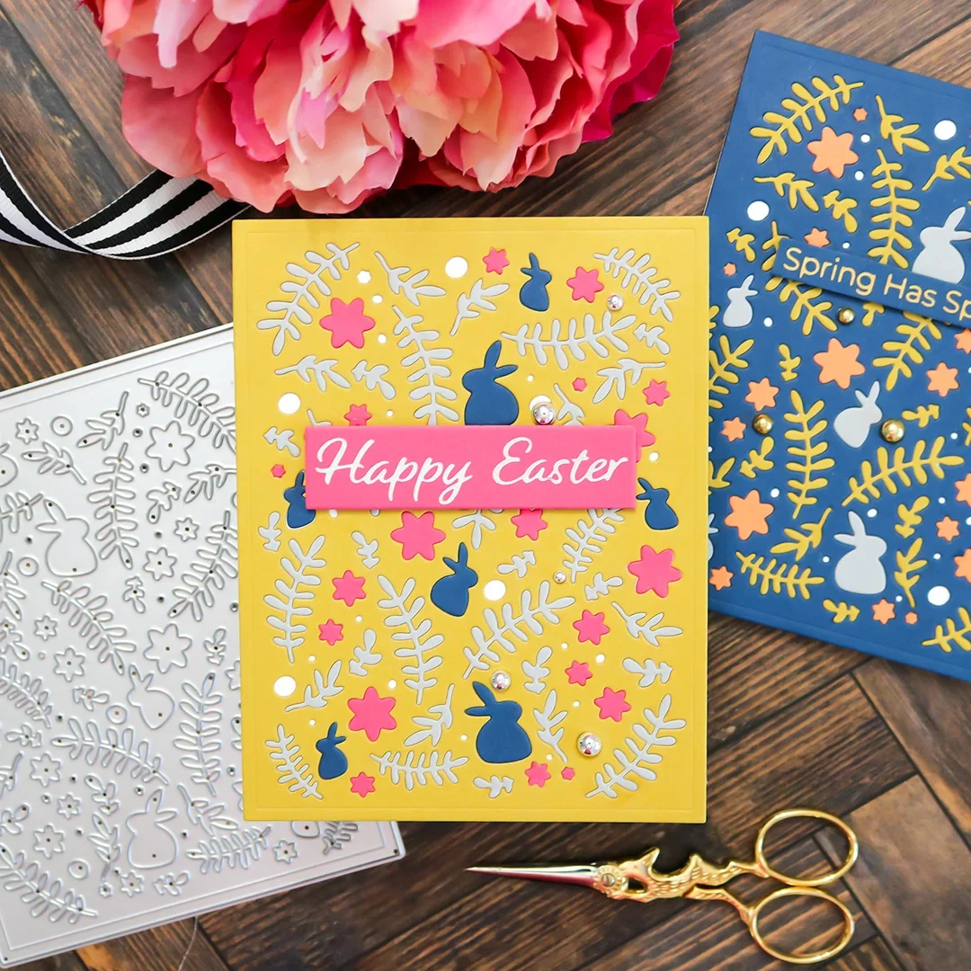 2025 Spring Bunnies Heart Bloom Scene Clear Stamps Metal Cutting Dies Stencil Hot Foil DIY Making Card Scrapbook Craft Template