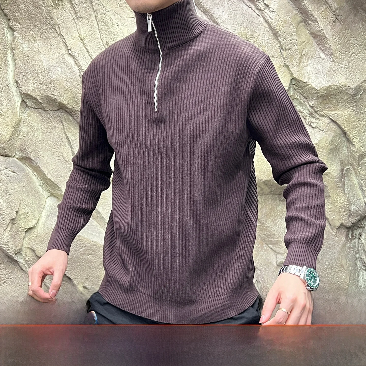 

Men's Faionable Knitted Sweater f Zip Coarse Needle Breathable Inner Wear Autumn Winter Warm Color Urban Sle