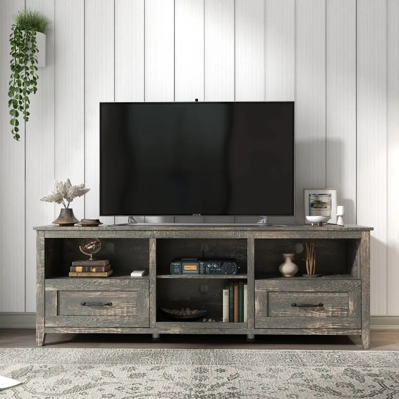 

70-Inch TV stand with 2 drawers and 4 large storage compartments for living room and bedroom