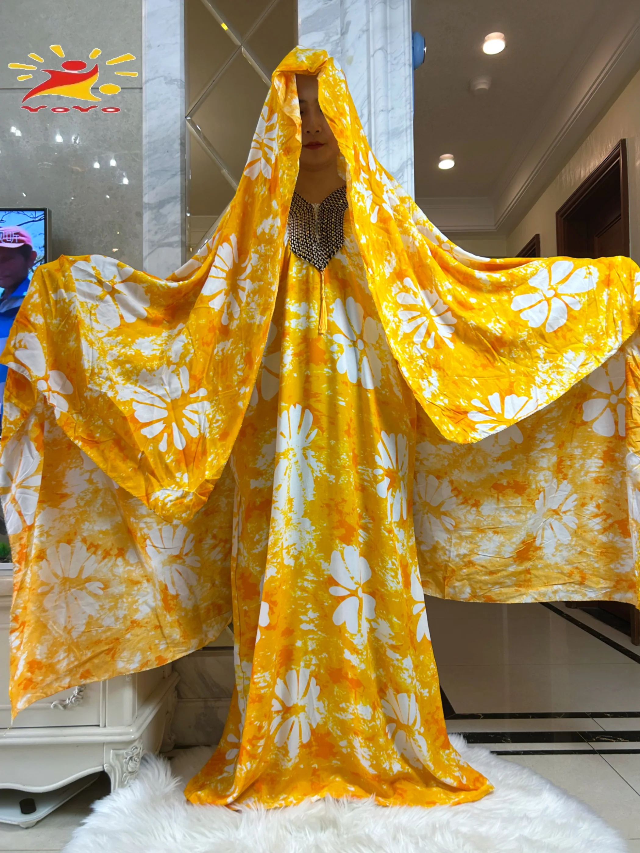 

2025 New Muslim Abayas For Women Ramadan Fashion Sets Cotton Tie-dye Boubou Loose Femme Robe With 210x150cm Oversize Scarf