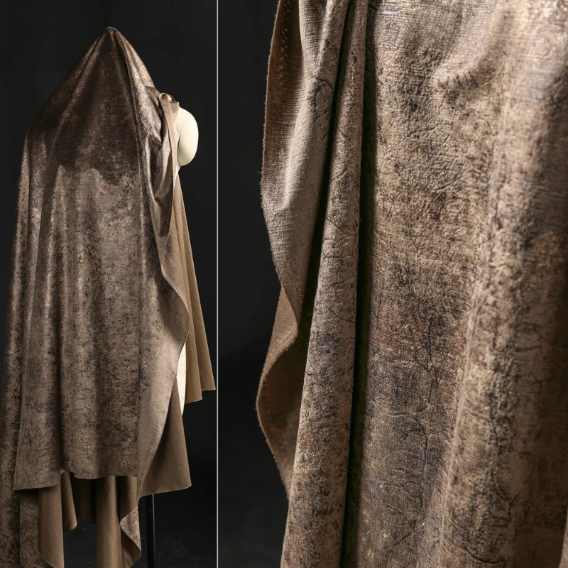 Gilded Suede Fabric Vintage Brown Color High Quality Aged Gilded Texture Reconstructed Shimmering DIY Clothing Designer Fabrics