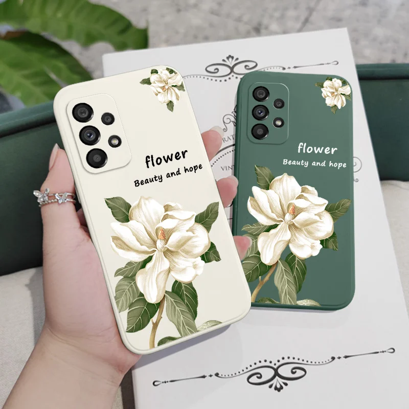 Чехол с цветами магнолии для Samsung Galaxy A73 A53 A33 A23 A13 A03 A72 A52 A52S A32 A22 A12 A02 A02S A71 A51 A31 A21S 4G 5G Cover