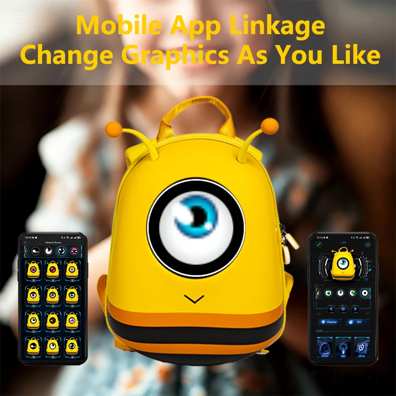 LED عرض هارد شل ذكي بلوتوث متوهجة عيون على ظهره فتاة الأطفال حقيبة عيد ميلاد هدية عيد حقيبة الحديقة #5