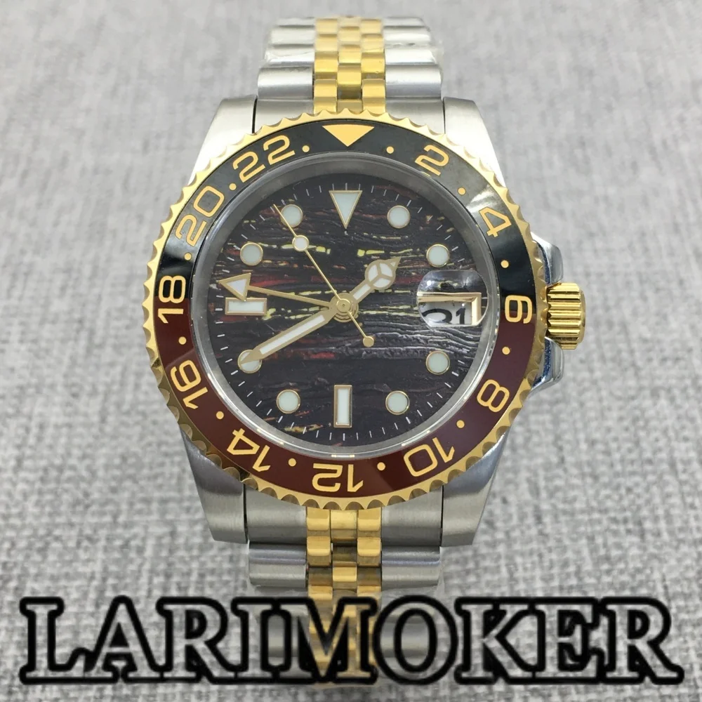 

LARIMOKER 41mm NH34 GMT Two-tone Gold Men's automatic Diving watch luminous dial sapphire glass Date window ceramic bezel Watch