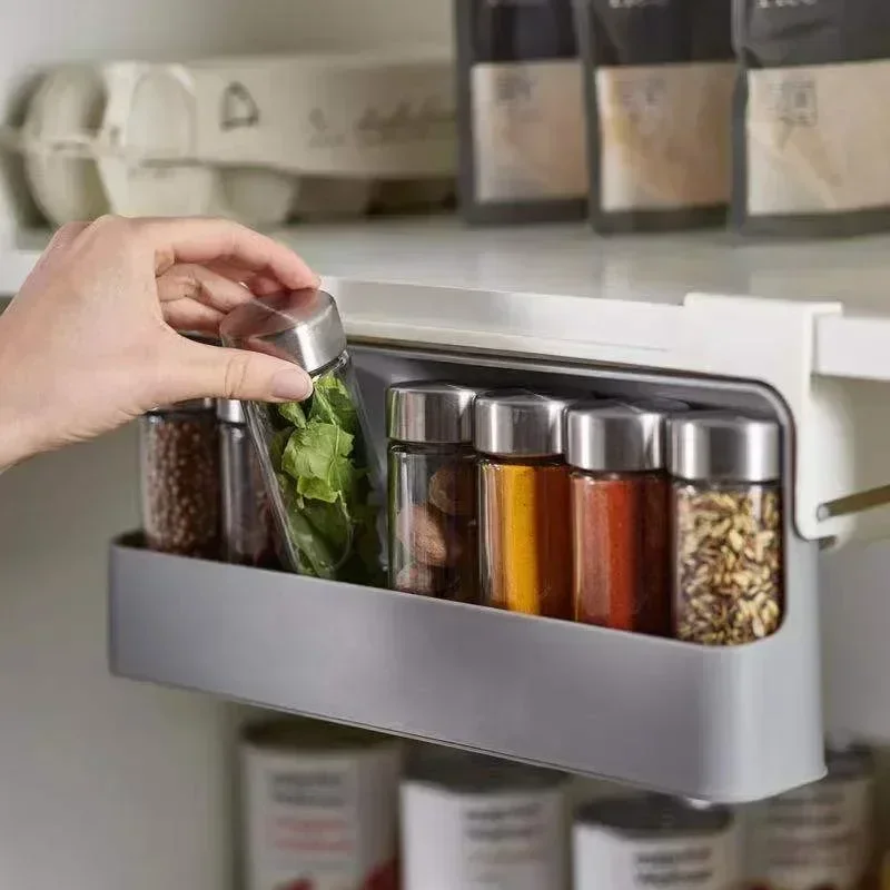 Kitchen Storage Rack Self-adhesive Wall-mounted Under-Shelf Spice Organizer Spice Bottle Storage Rack Oil Bottle Home Supplies