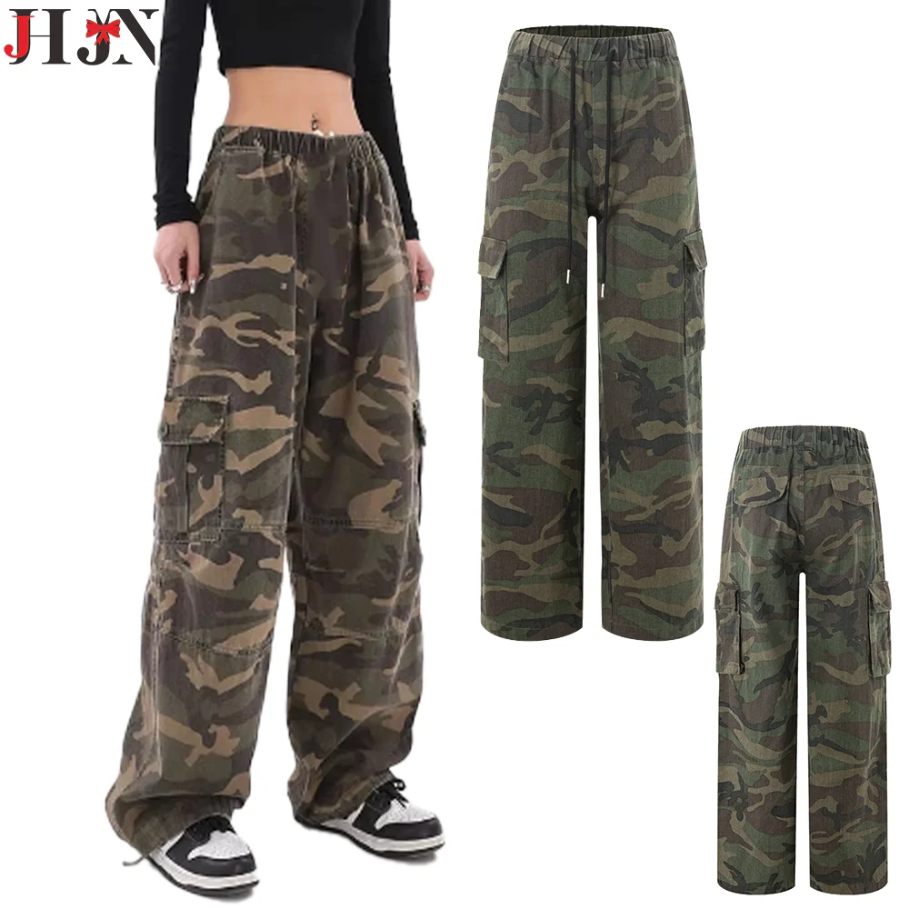 

2024 Autumn Women's models Camouflage Workwear trousers Fashionable Street Slim Versatile Straight Pockets work trousers