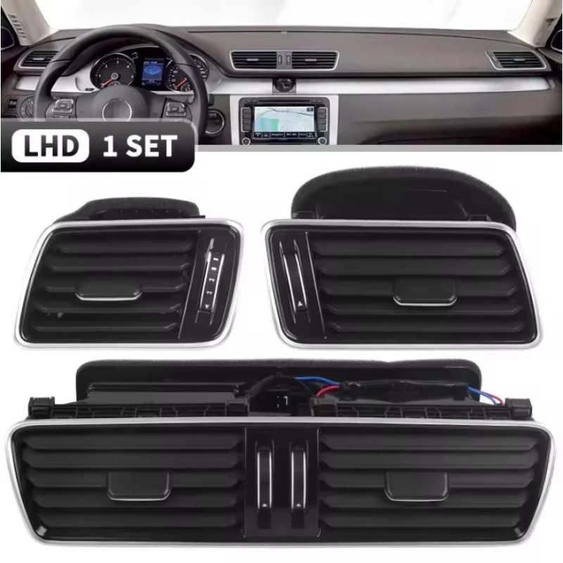 LHD Black Chrome Auto Air Conditioning Outlet Vents For VW Passat B6 B7 2006-2011 For CC R36 3AD819701A 3AD819702 3AD819728A
