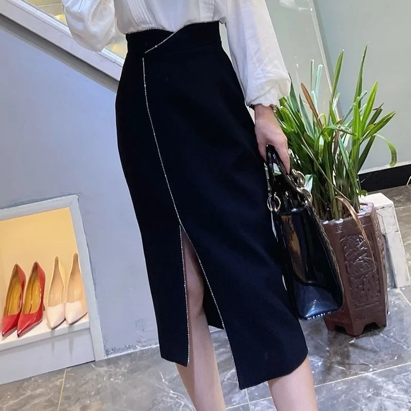 New Fashion Patchwork Split Women's Skirt Elegant Slim Irregular Design High Waist Wrapped Hip Elegant Office Lady Skirts Jupe