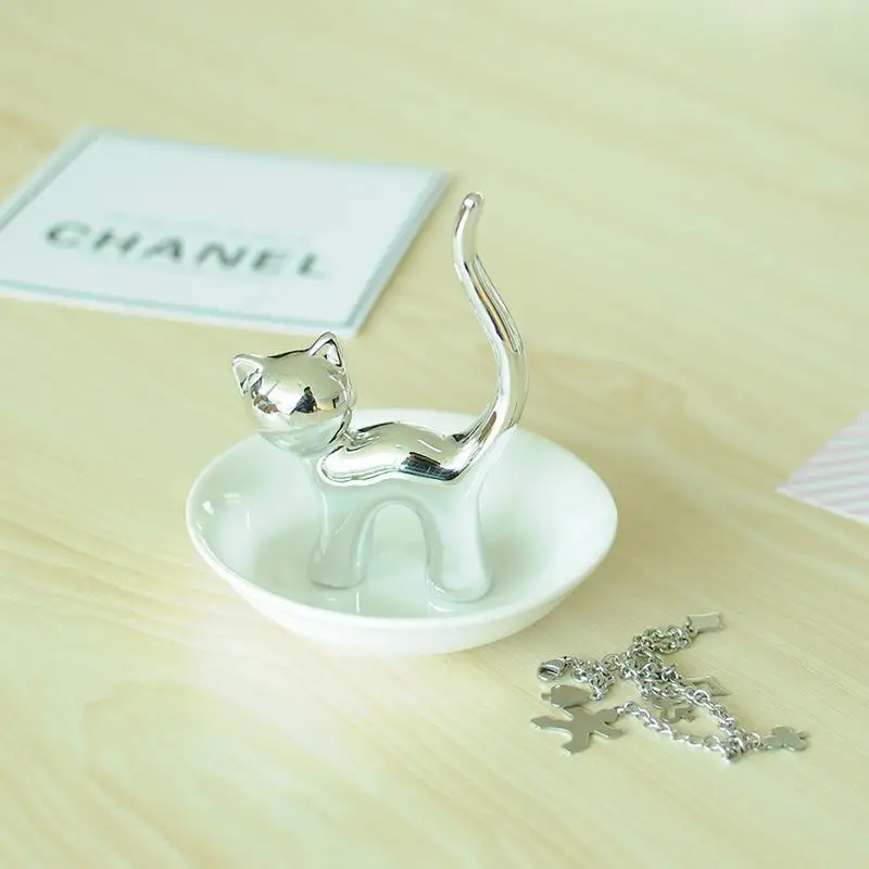 Ceramic Cat Jewelry Ring Display Tray Easy To Clean Non-Slip Durable Cute Animal Home Decoration supplies