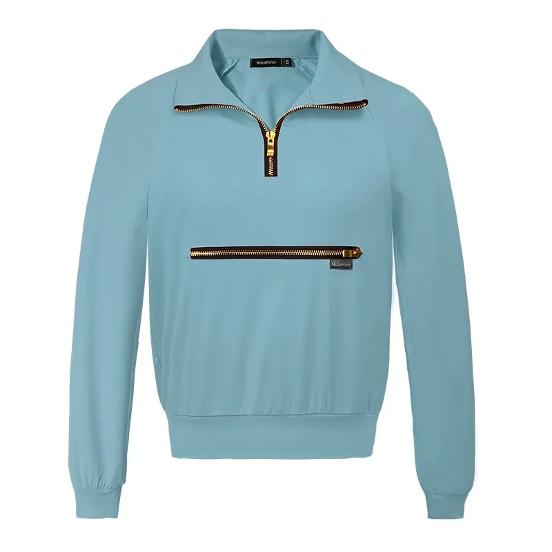 مجموعة دعك ذات ياقة مدببة وأكمام طويلة، للجنسين قابلة للتمدد مكونة من قطعتين للمستشفى #6