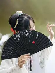 Chinese Style Black Vintage Hand Fan Folding Fan Chinese Dance Party Folding Fan