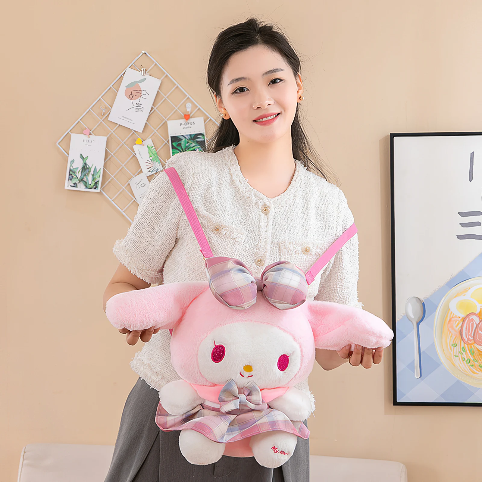 Sanrio Kuromi ميلودي الكرتون أفخم حقيبة ، مرحبا كيتي ، Y2k لطيف تنورة بلوشيز ، لينة محشوة دمية ، Kawaii ظهره ، هدية عيد ميلاد الفتاة