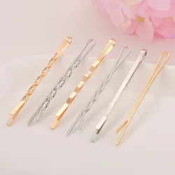 50PCS 5.5cm Golden Silver Flat Screwed Waved Hair Slide Metal Bobby Hairpin Barrettes Bars Hair Clips for DIY Bridal Headwear