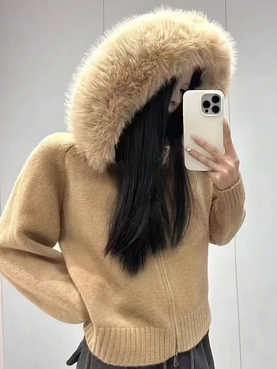 

Корейское женское вязаное пальто с капюшоном, мягкое, модное, свободного кроя, осенне-зимнее, утепленное, с длинными рукавами, на молнии