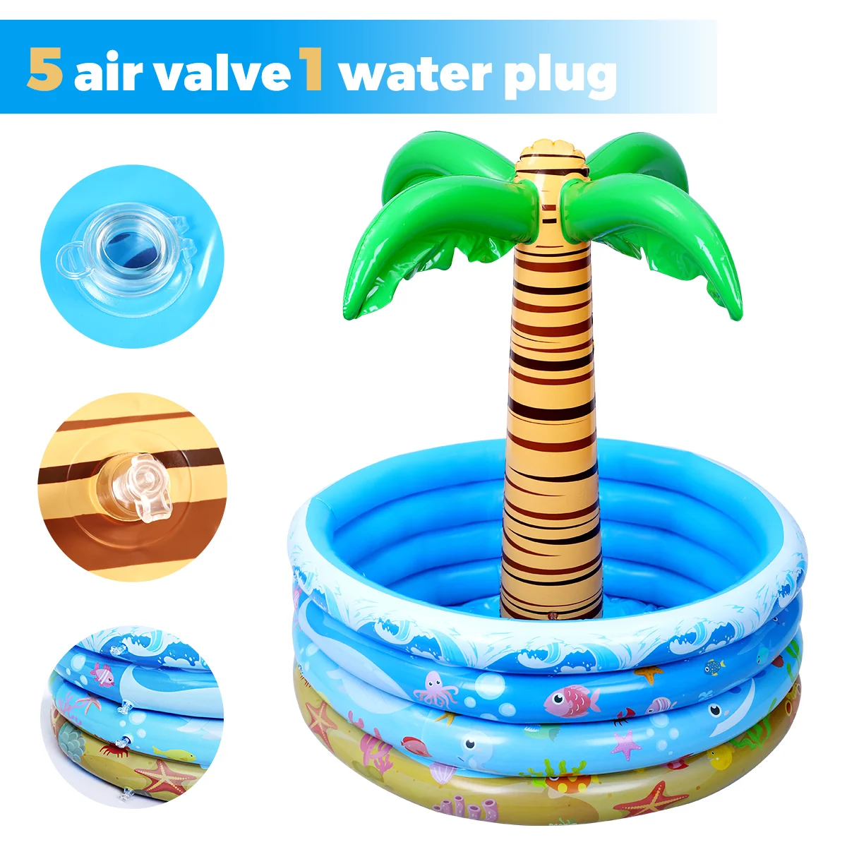 Toyvian 90x95cm Palm Tree Inflatable Cooler Hawaiian Style Water Pool Drinking Holder Party Serving Bar (Sea World Pattern)