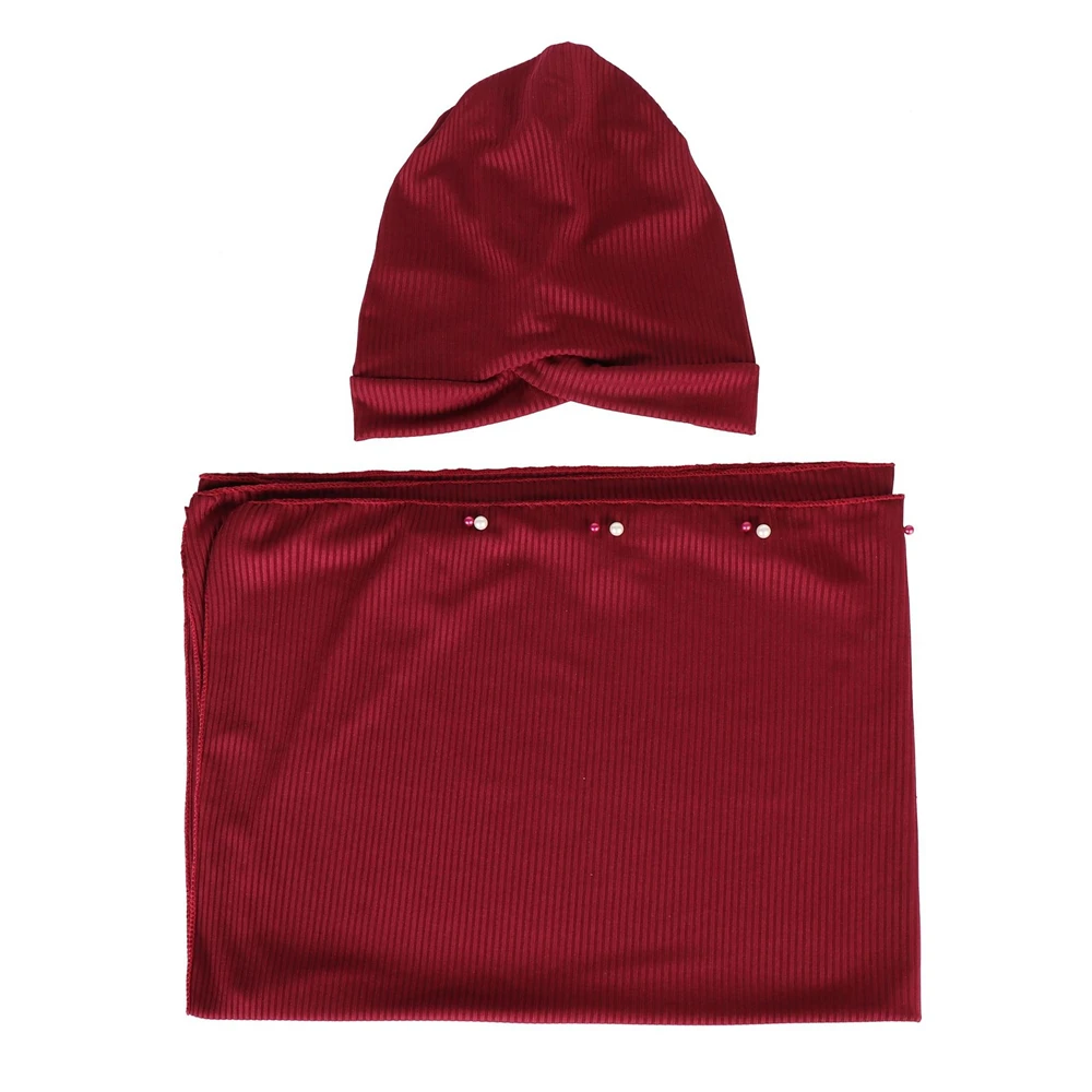 Hijab con cuentas con gorro interior a juego, bufanda para mujer, chal, bufanda, Jersey, gorros interiores, hiyab musulmán, conjuntos de envoltura de alta calidad