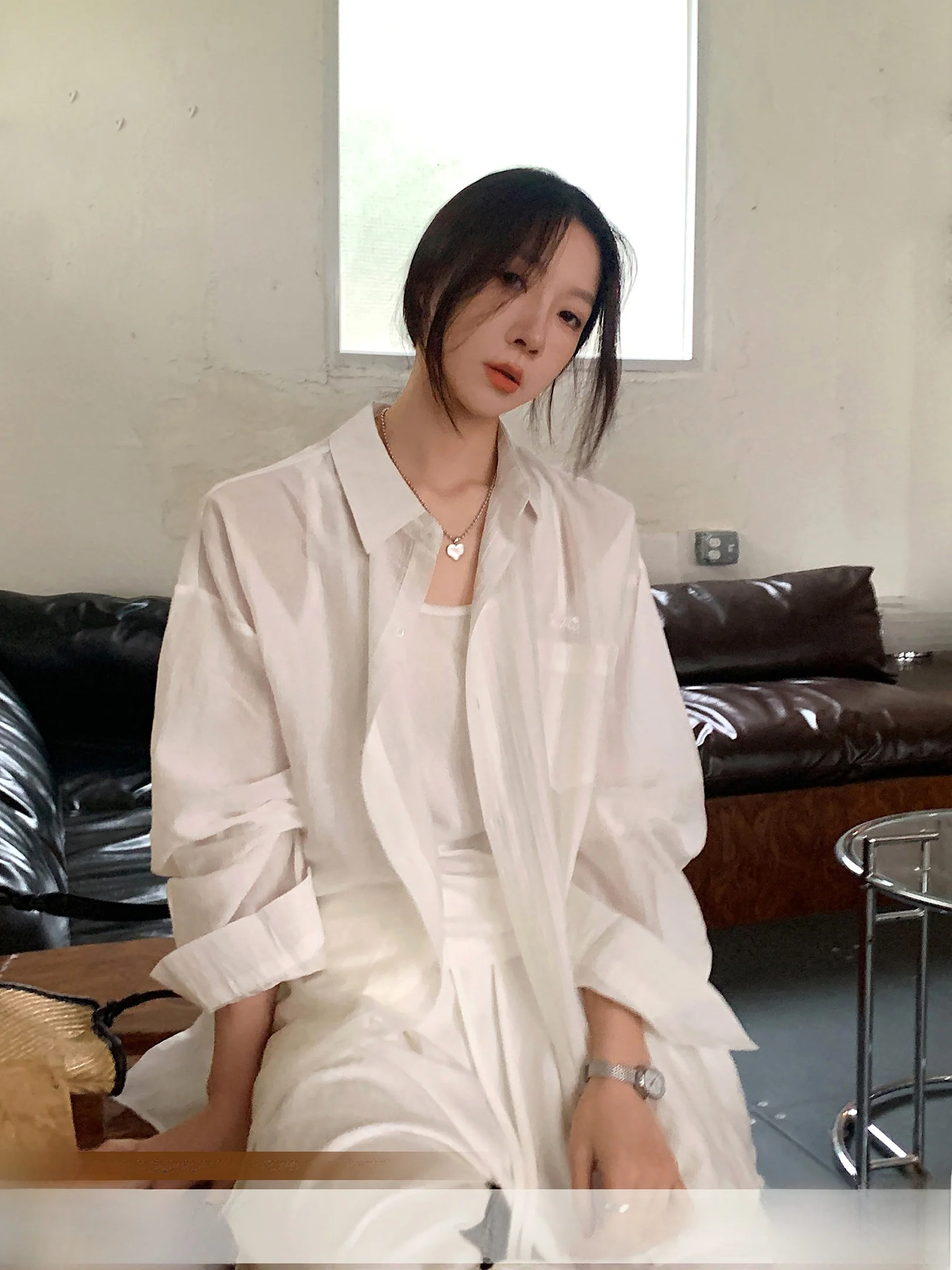 

VS What Hidden ket Lyocell Silk Thin irt Texture Sensation Physical Sun Protection Blouse Casual Loose Fit Long Sve W...