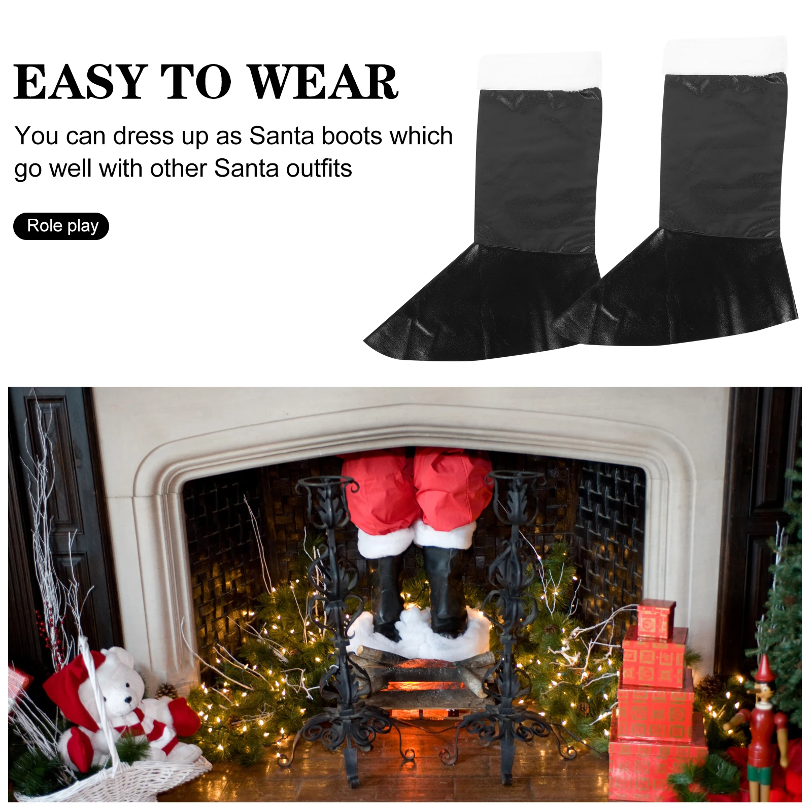 

Christmas Santa Claus Boot Cover Premium Costume Accessories Party Favors Christmas Supplies Prop hollow bottom festive