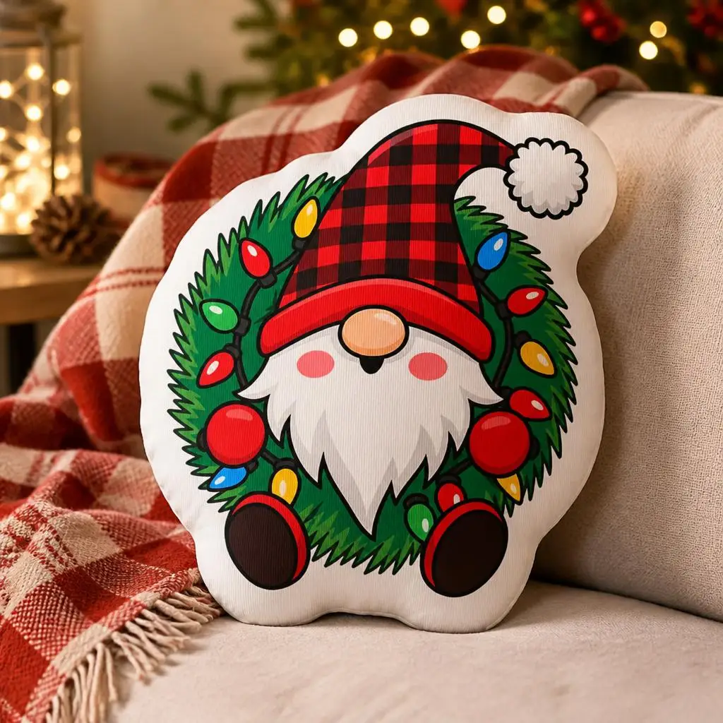 Christmas Gnome Wreath Funny Pillow Cushion Irregular Stuffed Throw Pillow Home Decor Gift Sofa Bed