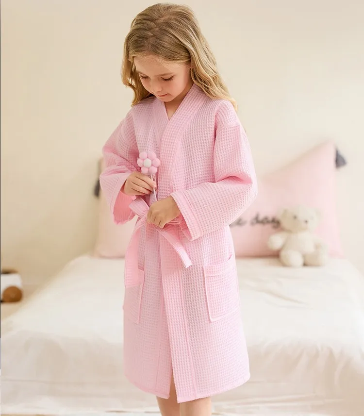 Kids Waffle Robe Spring&summer New Casual Loose Children Bathrobe Cute Boy&girls Water Absorption And Quick Drying Sleepwear