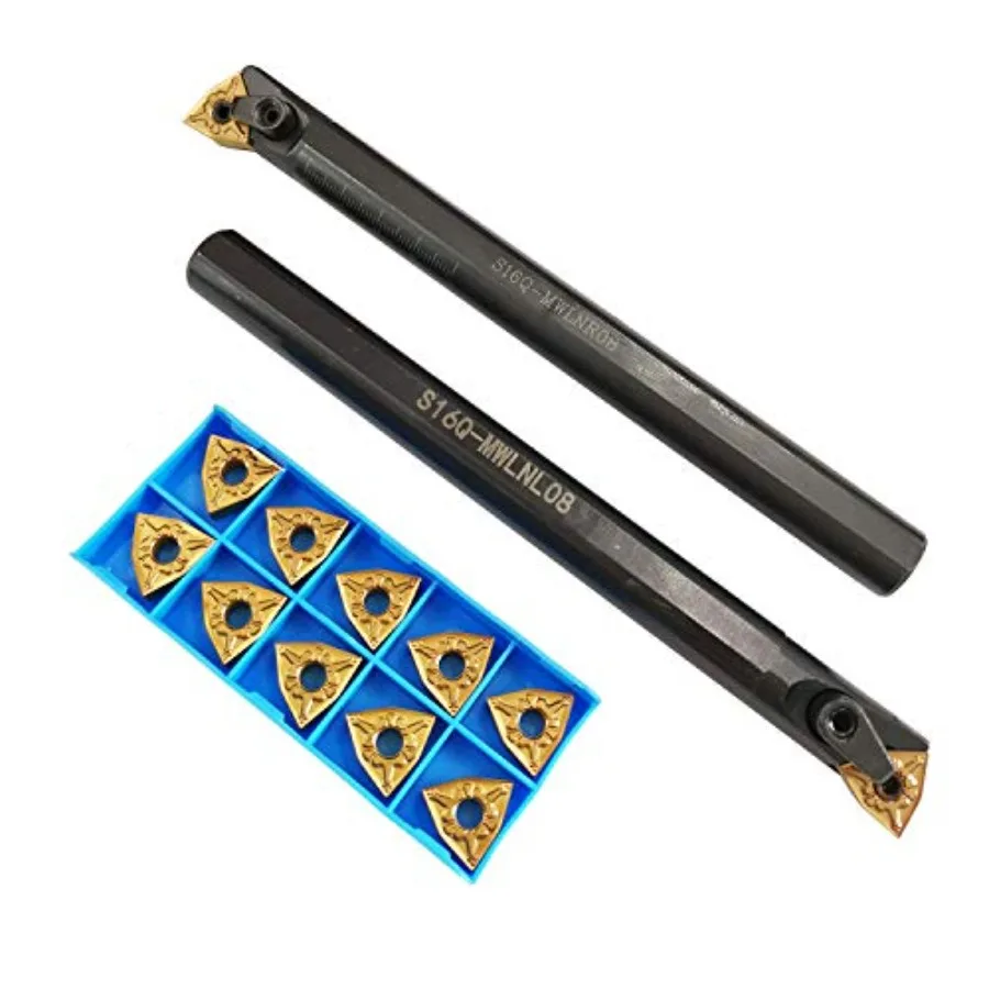 

5/8'' x 7'' Turning Tool Indexable Boring Bar S16Q-MWLNR08 + S16Q-MWLNL08 with 10pcs WNMG080404-CM Indexable Carbide Turning In