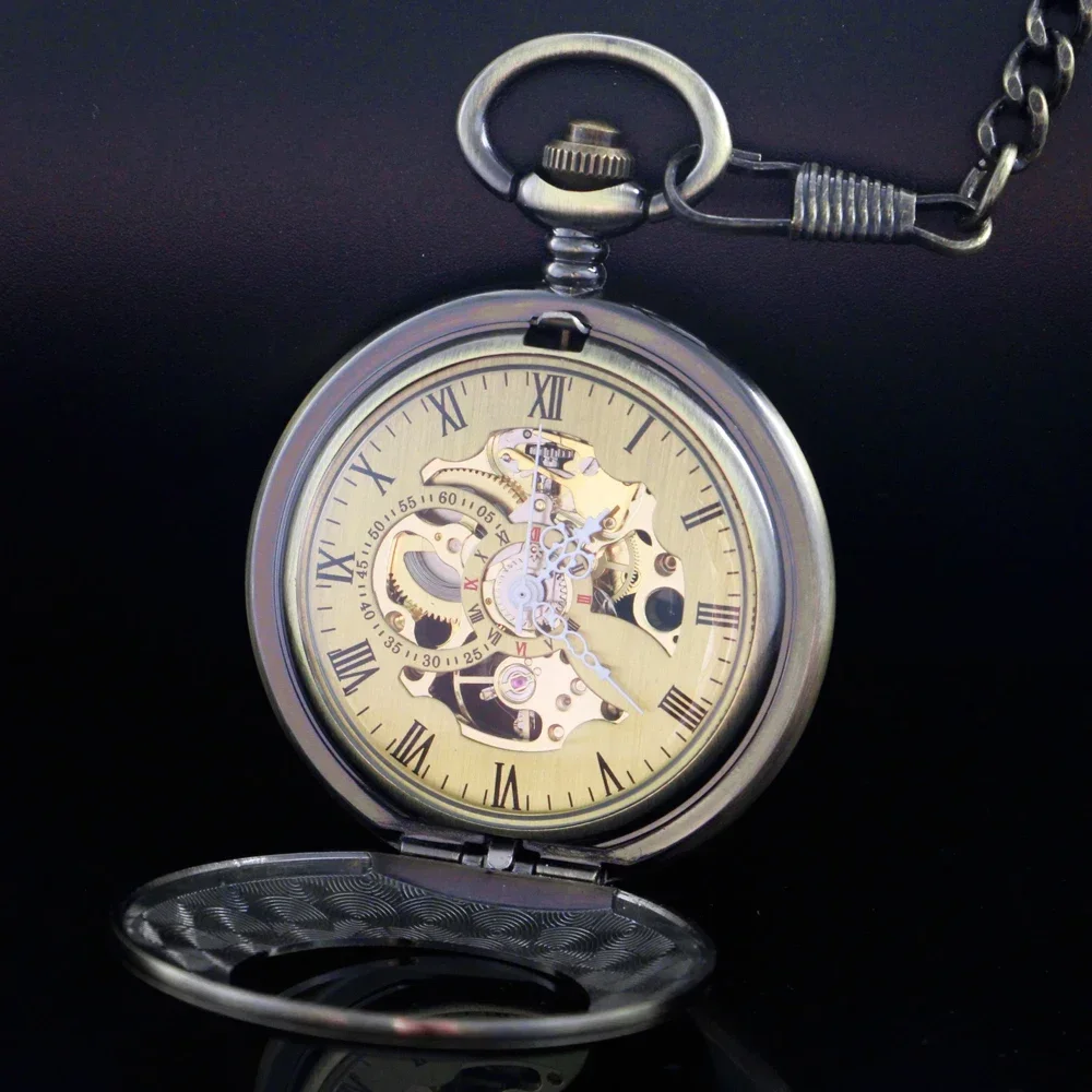 

NEW Retro Bronze Mechanical Hand Winding Pocket Watch Luxury Pendant Clock Manual Mechanism Pocket Clock PJX1713