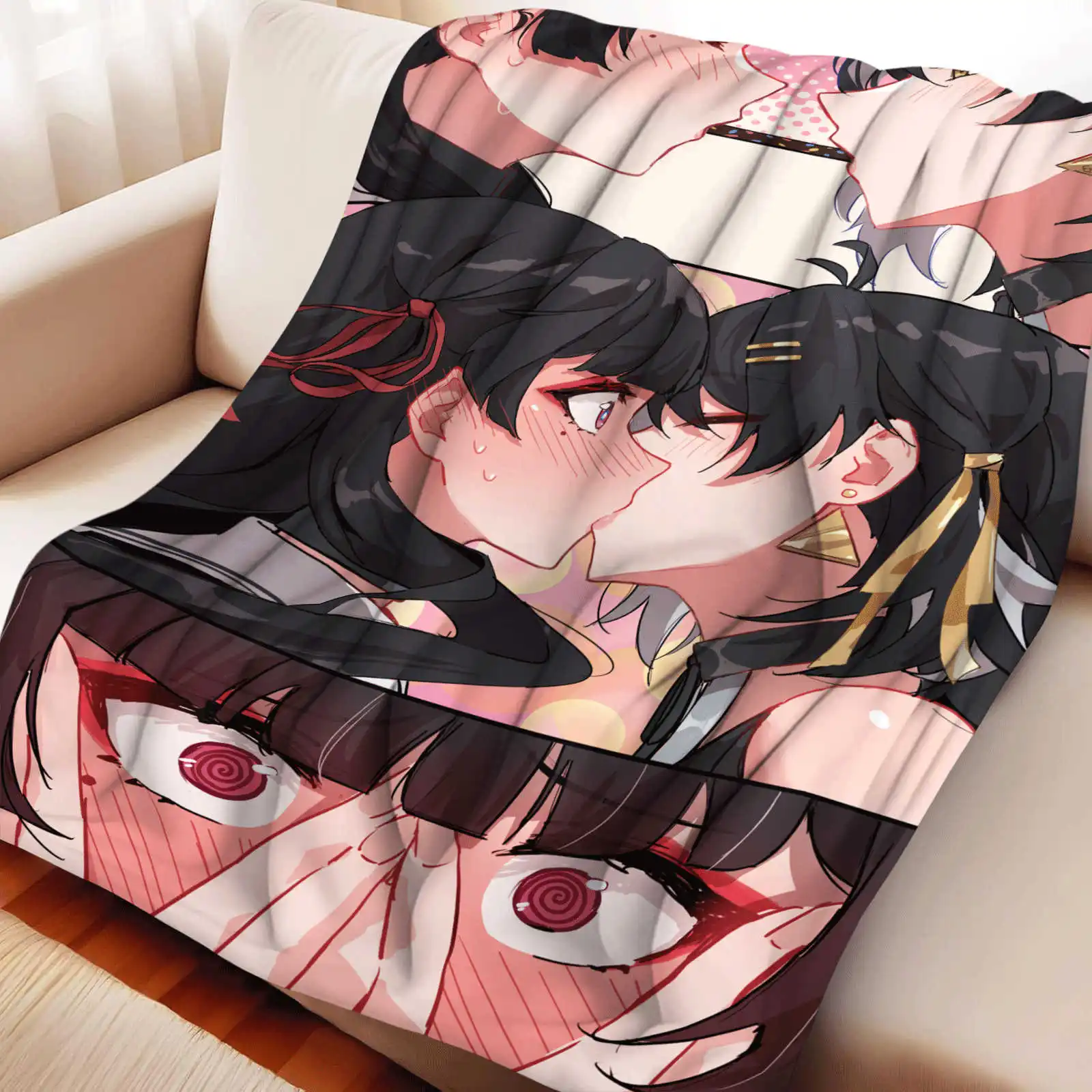 wuthering waves  Facial print of characters Soft Plush Flannel Throw Blanket for Couch Bed Cover