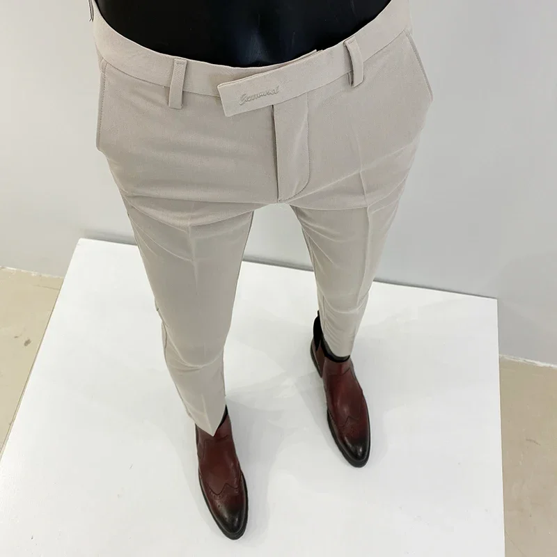 Mannen pak broek formele broek pantalone hombre stretch slanke effen kleur casual kleding volledige lengte broek mode nieuwe herenkleding