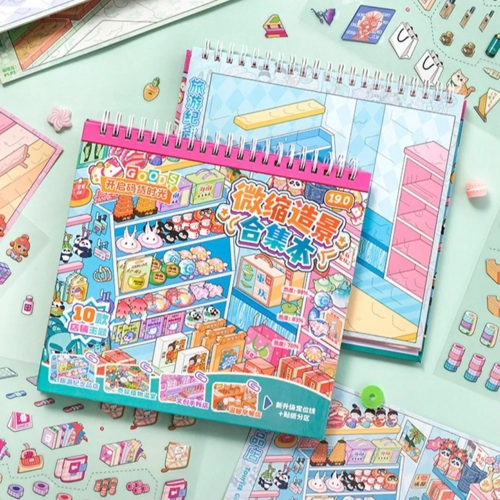 Shop Theme Miniature Scene Sticker PET Die-cut Stationery Scene Sticker Book 10 Scenes Jewelry Clothing 3D Mni Cabin Stickers