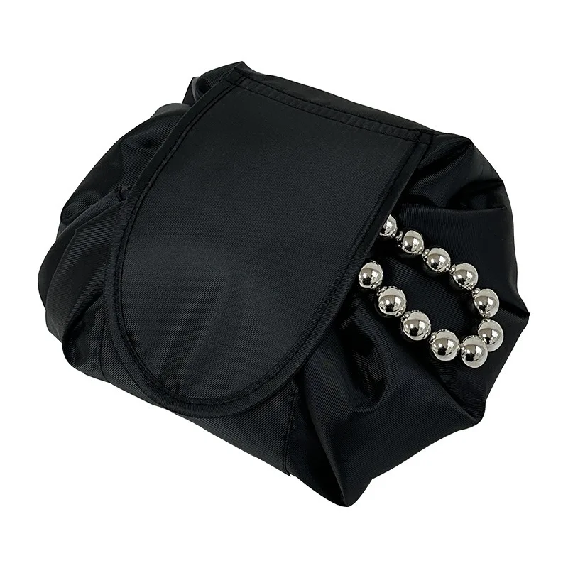 Drawstring Elastic Makeup Storage Bag - Portable Travel Handbag for Women, Large Capacity Black Storage Solution