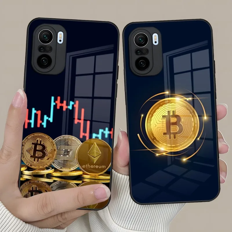 Crypto Currency Bitcoin BTC Phone Case For Xiaomi Redmi Note 10 10T 11i 11T 11 9 8 11S Poco M4 F3 X3 Pro Glass Design Back Cover