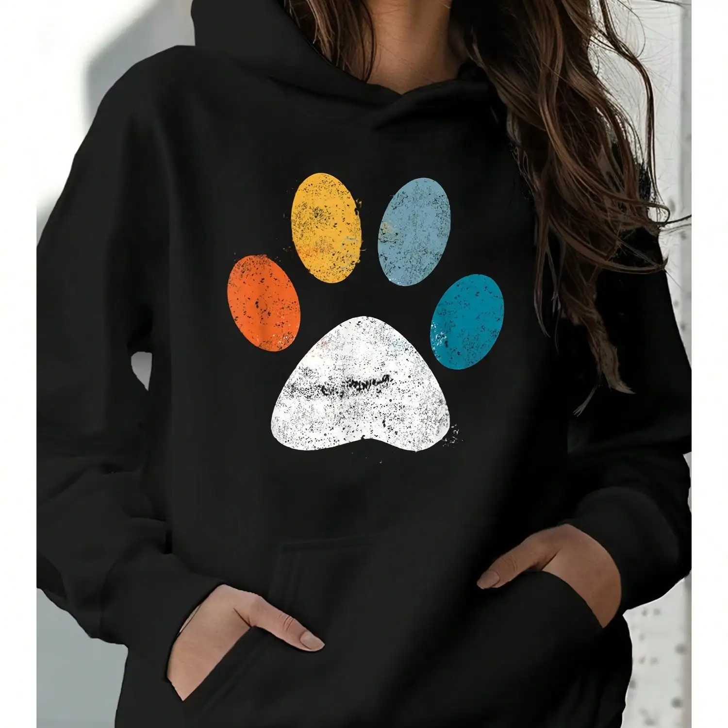 

Женская повседневная толстовка с рисунком забавной собачьей лапы, собаки, родителей, милого кота и собаки, с длинными рукавами, геометрическим рисунком и буквенным дизайном1