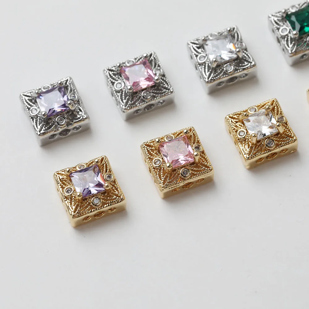 4PCS Dainty Square Beads Spacer Bead for Jewelry Making Bracelet Necklace Supplies DIY 14k Gold Plated 10mm Brass Accessories