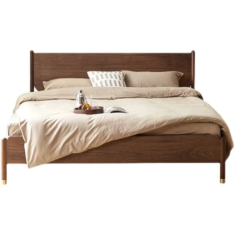 Nordic white oak full solid wood double bed, modern simple black walnut small apartment master bedroom double wedding bed