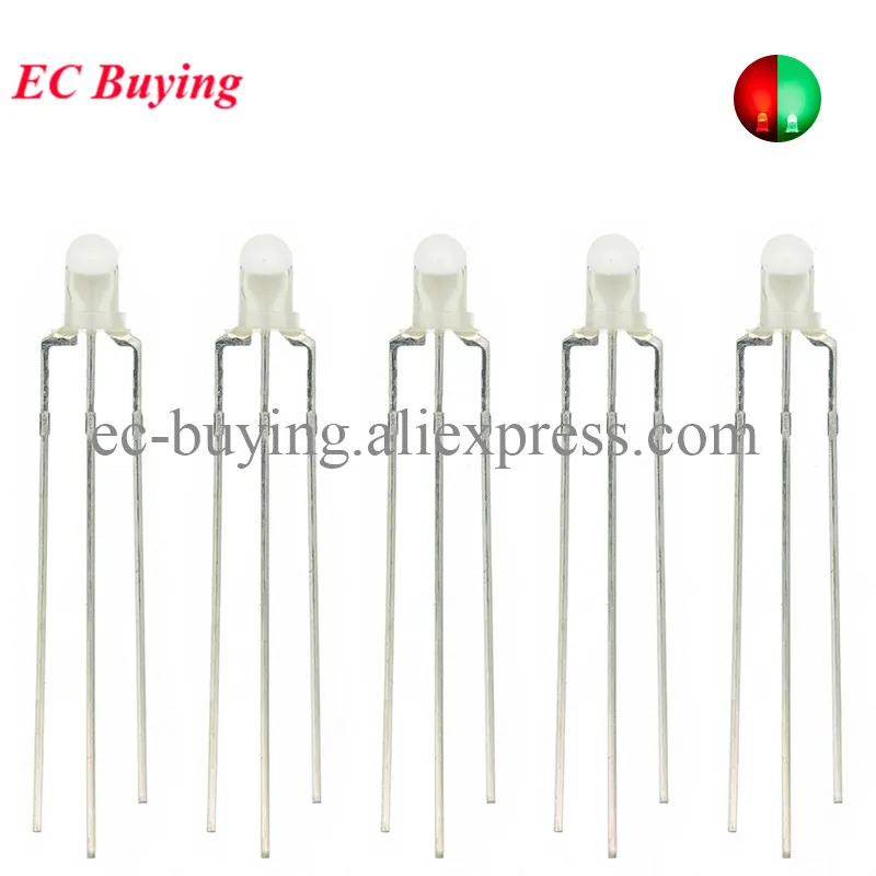 10pcs F3 3mm Diffused Two Color Common Anode/Cathode Round LED Red Warm White Blue Yellow Green Bi-Color Diode Light Emitting