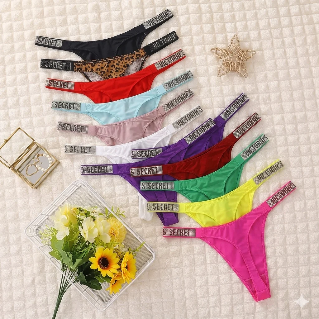 

3 шт. трусики-стринги Victoria's Secret, женские удобные дышащие трусики с высокой талией, женское нижнее белье, сексуальное кружевное белье, бесшовные трусики