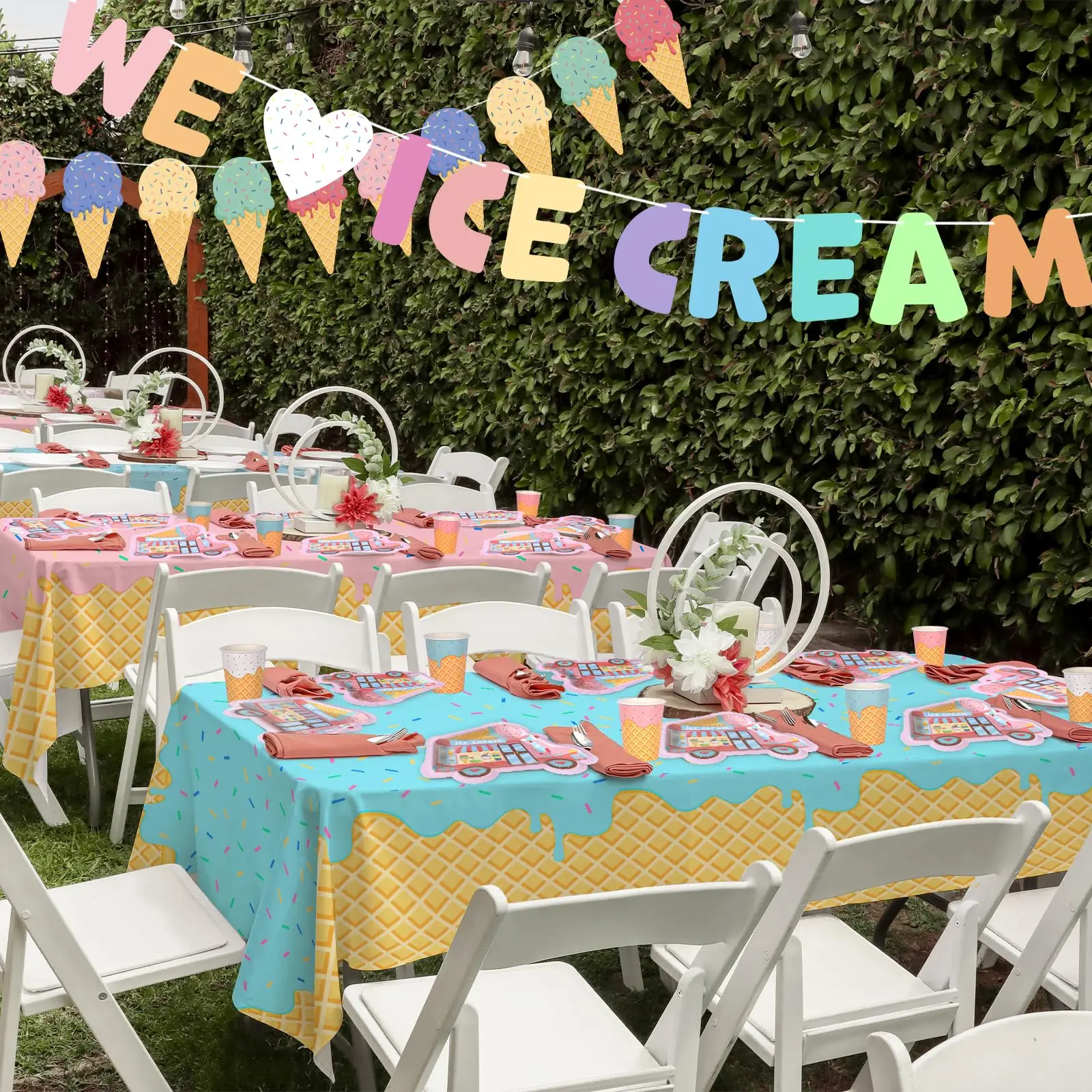 Ice Cream Party Supplies Ice Cream Birthday Party Decorations Disposable Plastic Tablecloth, Ideal Table Cover for Birthday