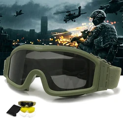 Lunettes de chasse militaires, lunettes d'alpinisme, lunettes de tir coupe-vent, protection de sécurité CS, 3 lentilles, moto, hors route