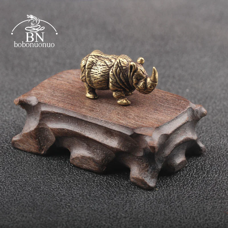 Handmade Pure Copper Cute Rhinoceros Miniatures Figurines Solid Vintage Brass Rhino Ornaments Tea Pets Desktop Decorations Craft