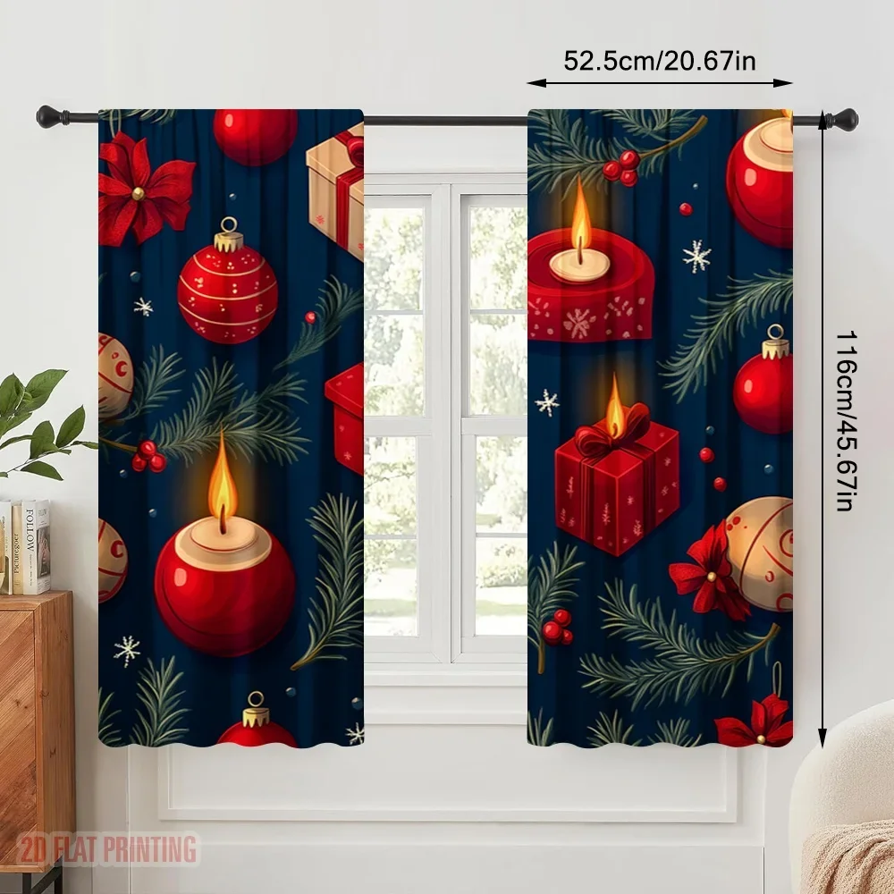 2pcs,2D plane printing Curtain Popular Christmas Ornaments Candles Festive (3) Polyester Woven (without rod) Festive Perfect for