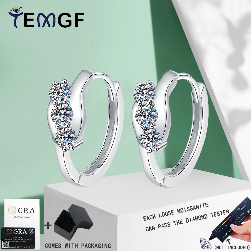 

Серьги-кольца TEMGF 3 мм с муассанитом, стерлинговое серебро 925 пробы, геометрические серьги-гвоздики для женщин, модные ювелирные изделия 0,6 карата/пара с GRA