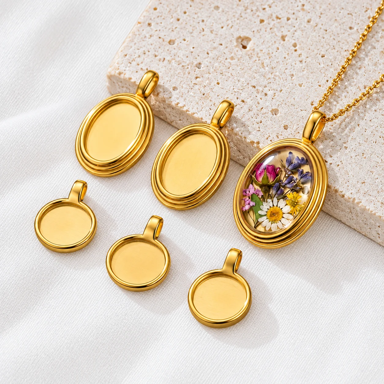 5pcs Stainless Steel Oval Shape Pendant Cabochon Base Setting Tray Blank Charms For DIY Earrings Jewelry Making Supplies Crafts