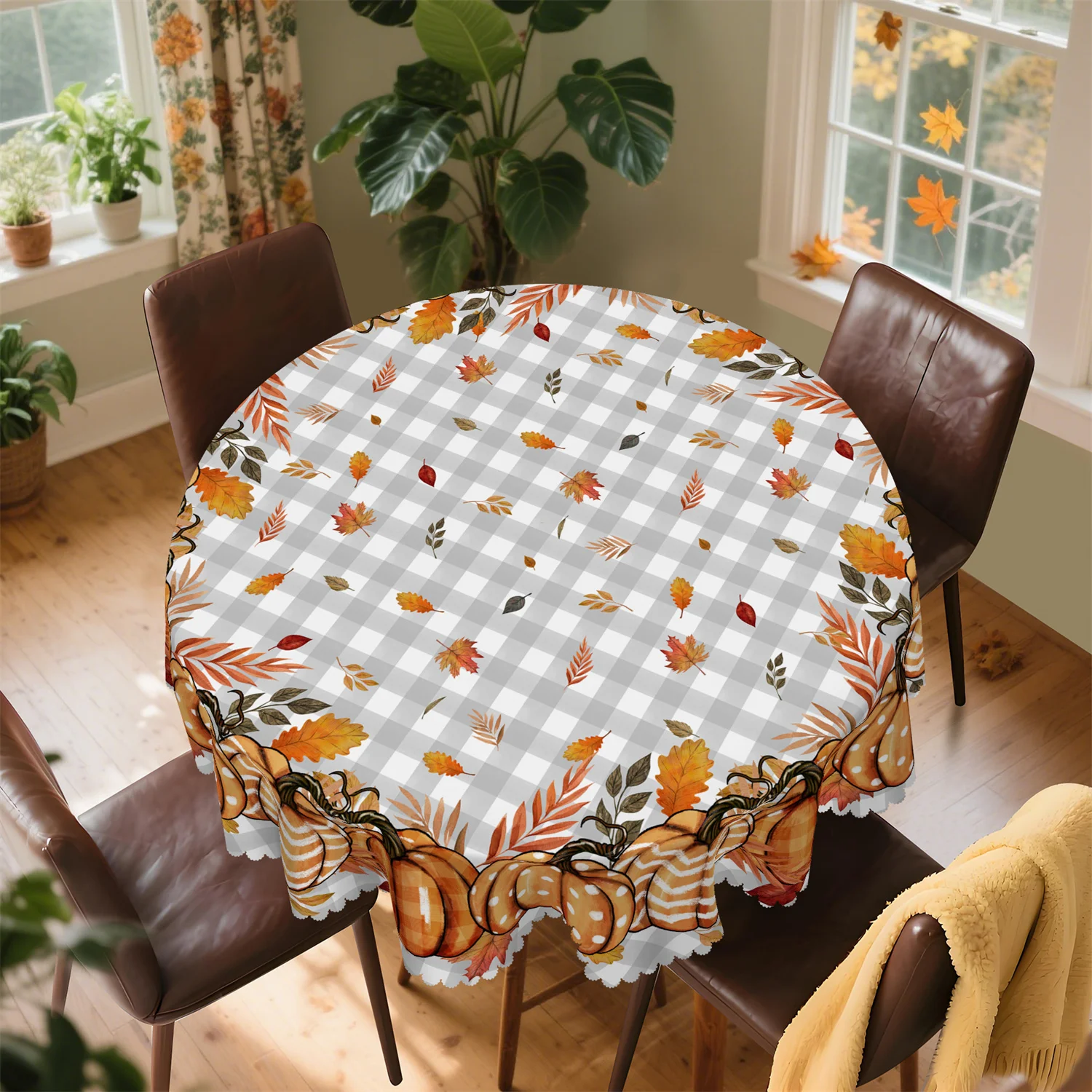 Buffalo Gobo Dot Pumpkin Leaves Fall Tablecloth 1 Pack Suitable for Thanksgiving Kitchenzyc