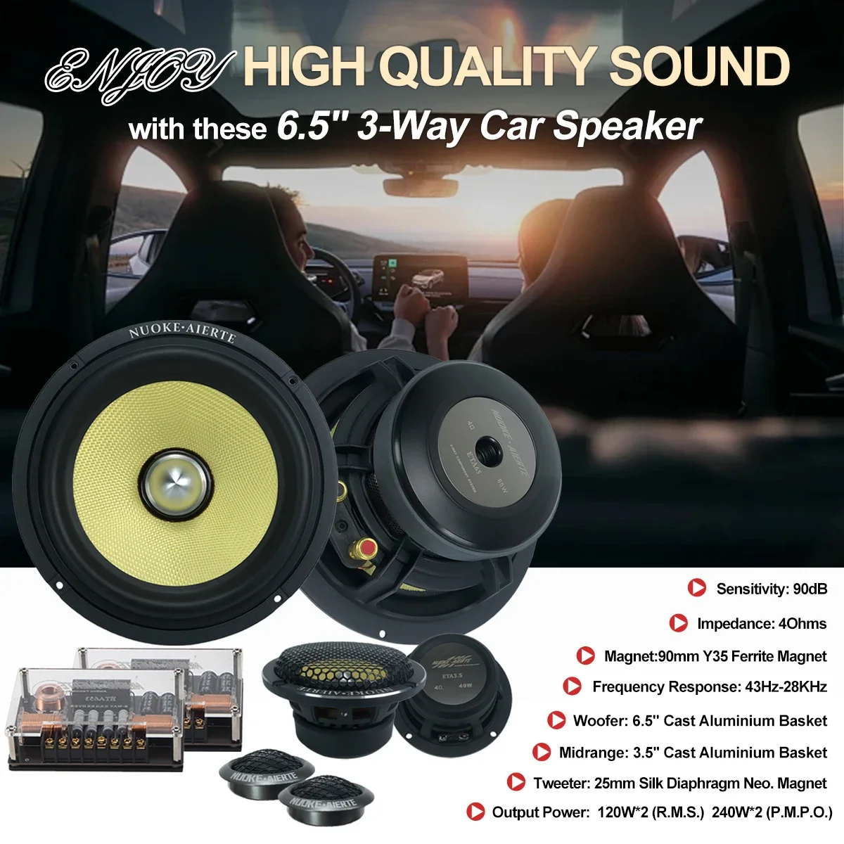 

6.5 Inch 3-way Component Car Speaker Speakers Car Audio For Audio Cars Speaker