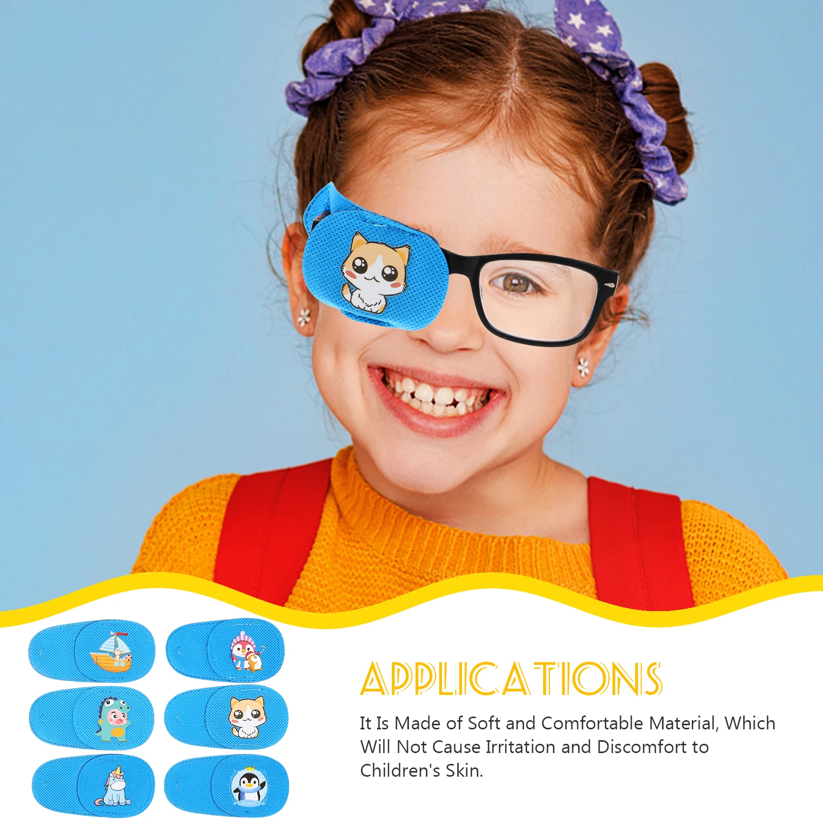 

6 Pcs Correction Mask Full Coverage Single Eye Patches Portable Cartoon Blue Left Eye Polyester Comfortable Glasses Attachment