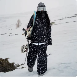 JOHN SNOW New Ski Suit Set Outdoor Windproof Waterproof Winter Warm Women's Skiing Pants Clothes Chessboard Snowboard Skiwear