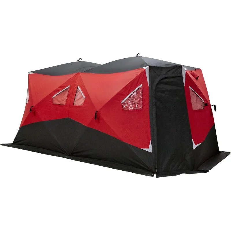 

850XD Pop-up Portable Insulated Ice Fishing Shelter, 114 sq ft. Fishable Area, 7-9 Person, Red/Black, 94" x 180"