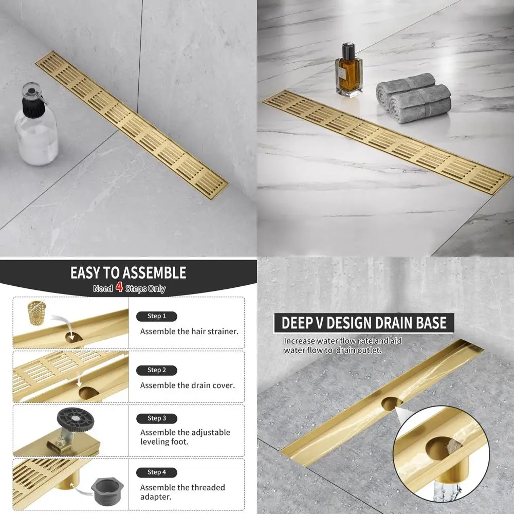 

32 Rectangular Linear Drain in Zirconium Gold, Fast 51L/min Drainage, CUPC Certified SUS-304 Stainless Steel SD-109